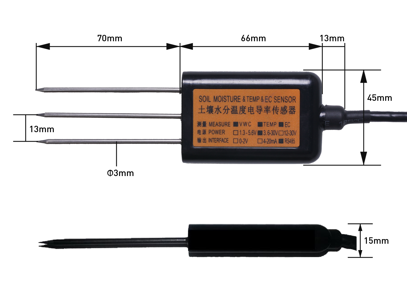 Industrial Soil Moisture & Temperature & EC Sensor MODBUS-RTU RS485 (S-Soil MTEC-02B), with waterproof aviation connector connected hardware additional product view
